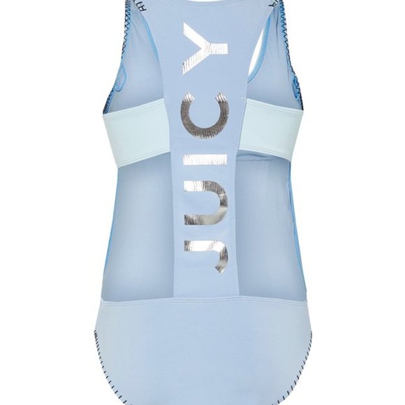 NWT JUICY COUTURE Light Blue LOGO  'Juicy' Zip-Front One-Piece Sporty Swimsuit - Picture 4 of 14